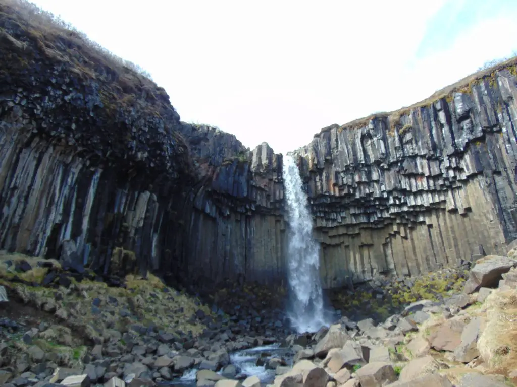 Svartifoss chutes d'eau entourée d'orgues basaltiques dans le parc de Skatafell enIslande