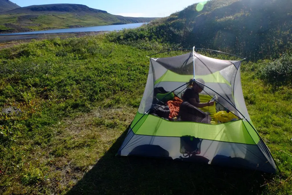 Tente Nemo Dagger  très bien ventilée lors d'une traversée de l'Islande à pied Sud-Nord