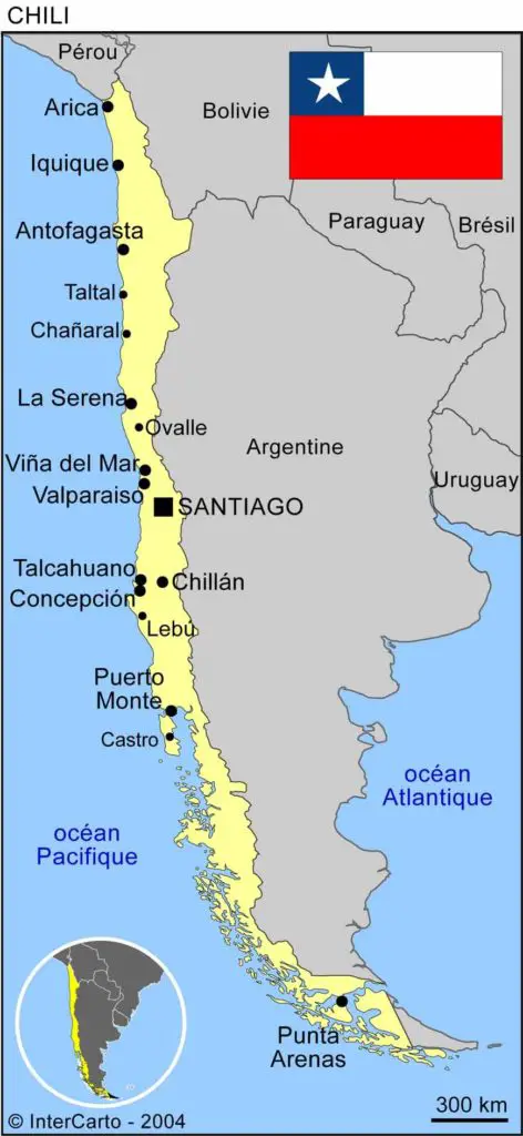 Carte du Chili pour un trip randonnée et escalade