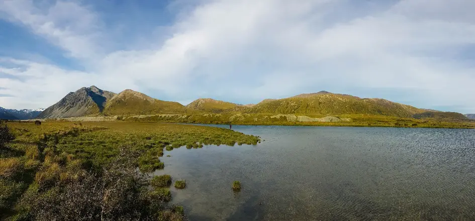 Lac de l’IDS en fin de journée durant notre voyage de pêche en Nouvelle-Zélande