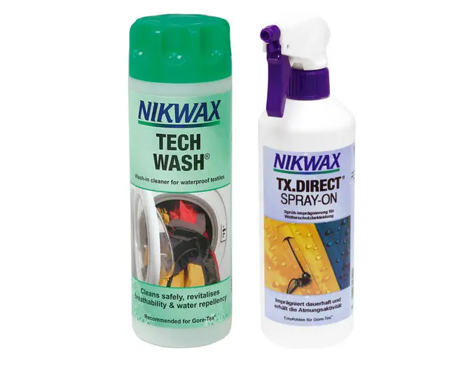 Traitement déperlant et lavage Nikwax par trempage ou pulvérisateur pour veste outdoor