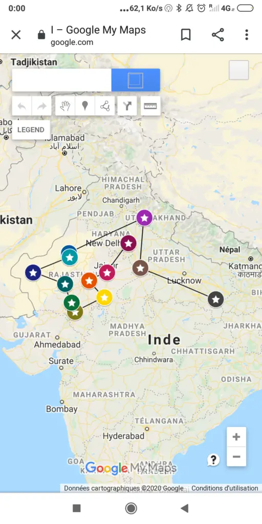 itinéraire de mon voyage en inde