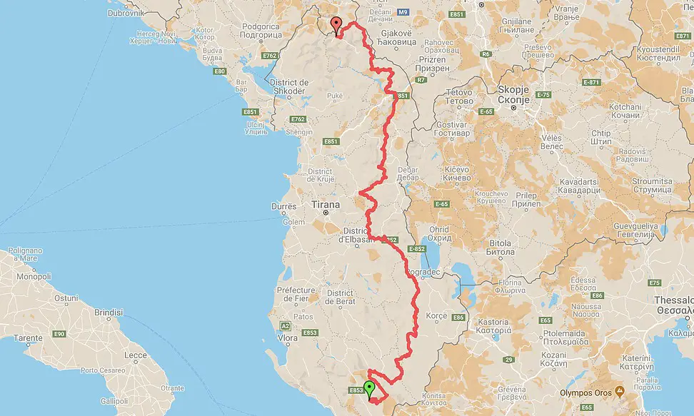 Itinéraire de la traversée du Nord au Sud de l'Albanie à cheval