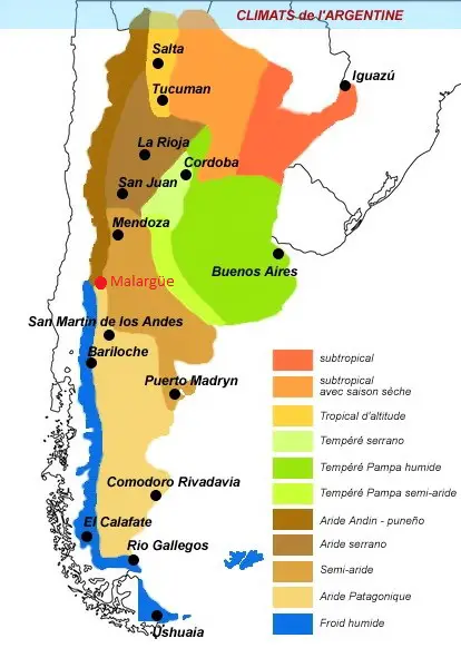 Carte du climat en Argentine