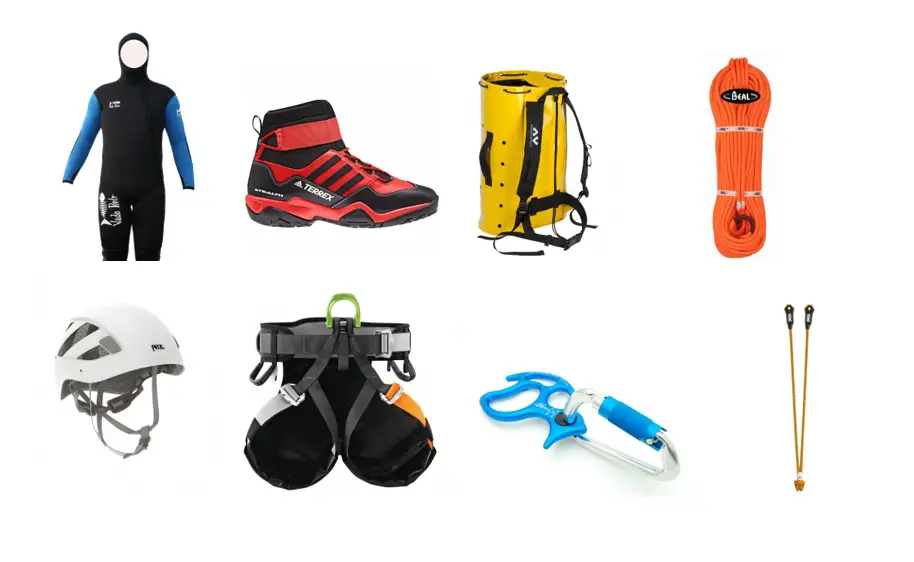 Equipement et materiel pour le canyoning combinaison casque longe descendeur