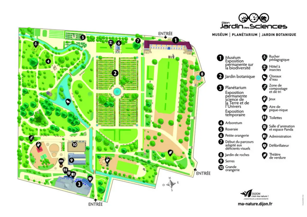 Plan du Jardin des sciences du parc de l'arquebuse à Dijon