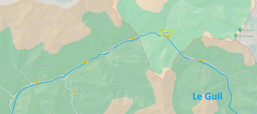 Carte de localisation Abries au Queyras avec la rivière du Guil