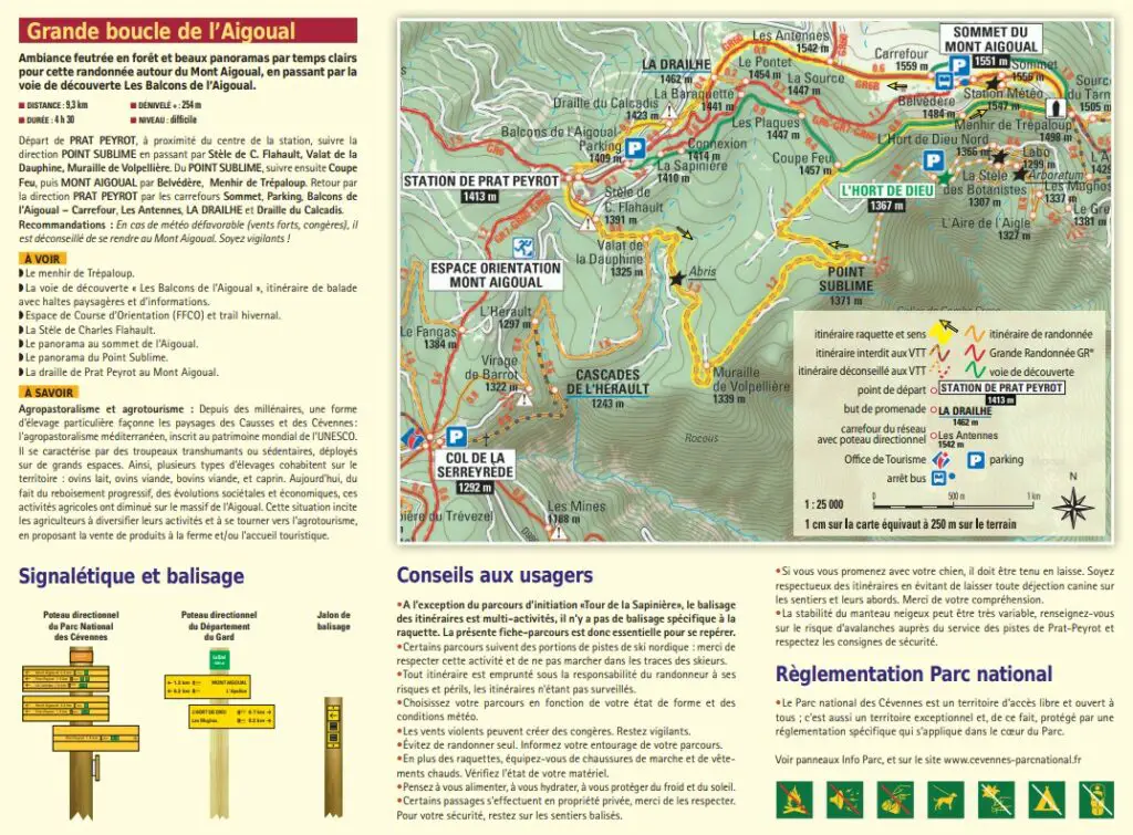 itinéraire de la grande boucle de l'aigoual pour une randonnée en raquette à neige