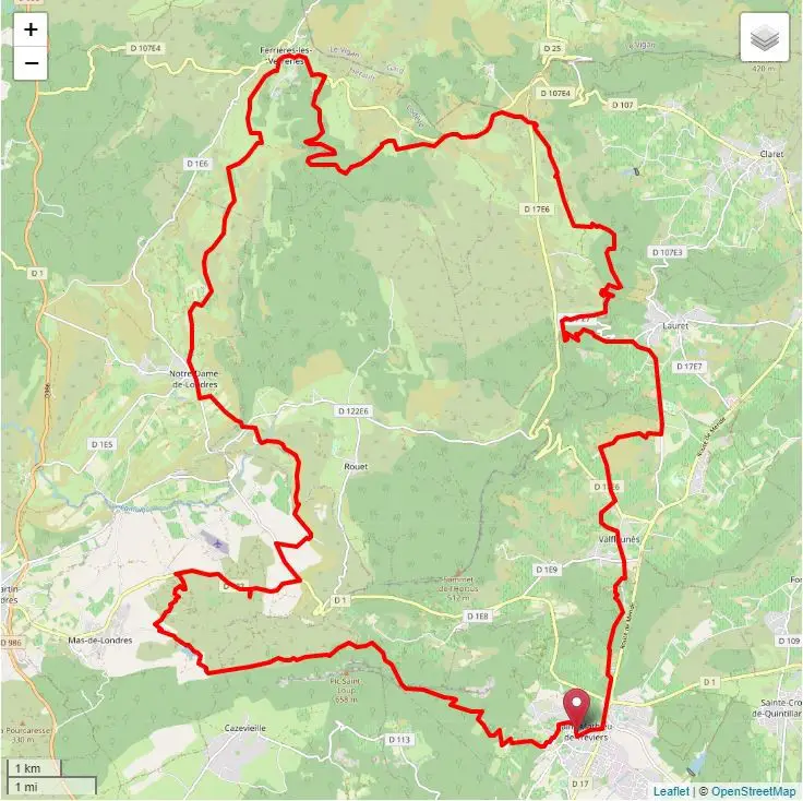 Aperçu du parcours à pied du Tours de L'hortus près de montpellier (carte Open Street Map)