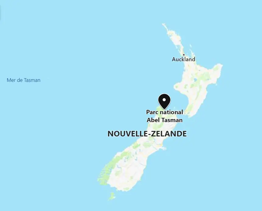 Localisation du parc national Abel Tasman en Nouvelle-Zélande