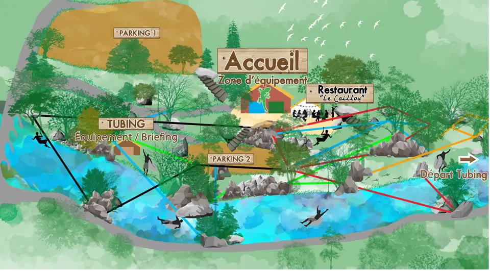 Plan du parc Extérieur Aventure accrobranche à la Base de Marquixanes