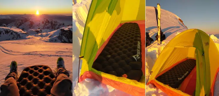 Test matelas Sea To Summit sur de la neige en montagne