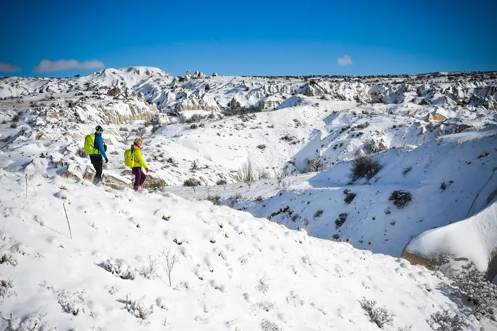 raquettes à neige juste avant d'arrivée à Gomeda Vadisi en Cappdoce