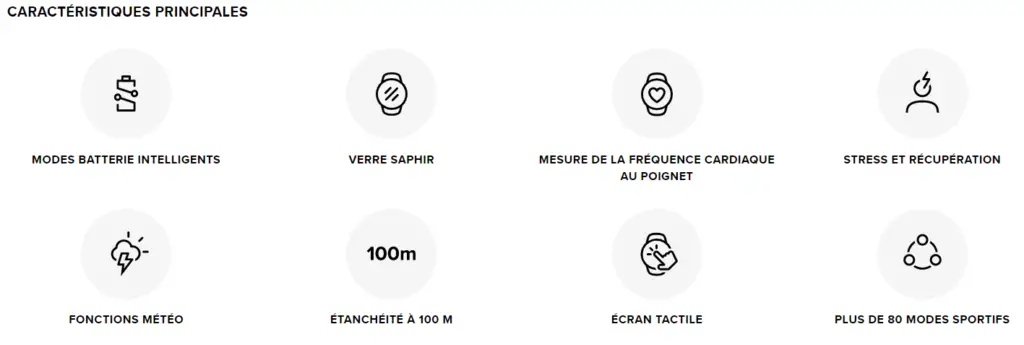 Récap des caractéristiques principales montre 9 Baro Suunto