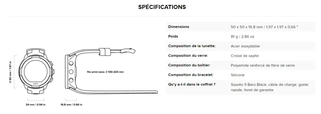 recap spécifications montre suunto 9 baro