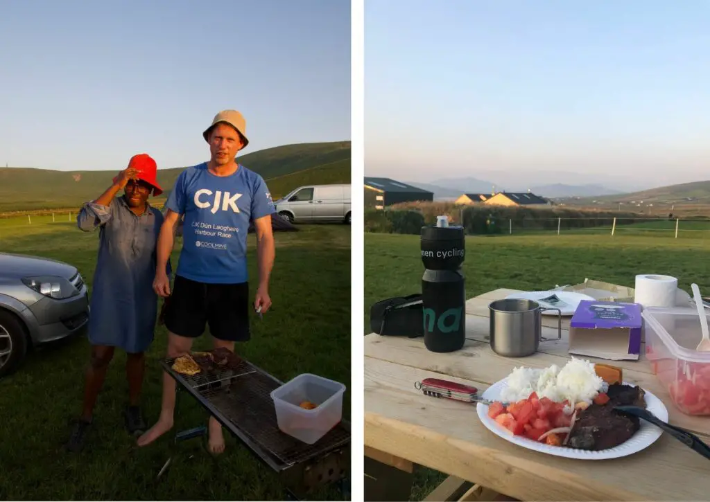 Barbecue à l'Irlandaise au camping pour le dîner durant mon voyage à vélo