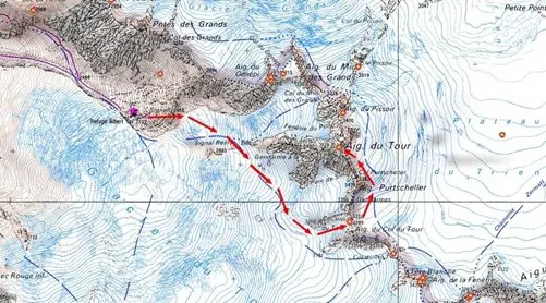 carte alpine pour parvenir à Randonnée Alpine à l'Aguille du Tour