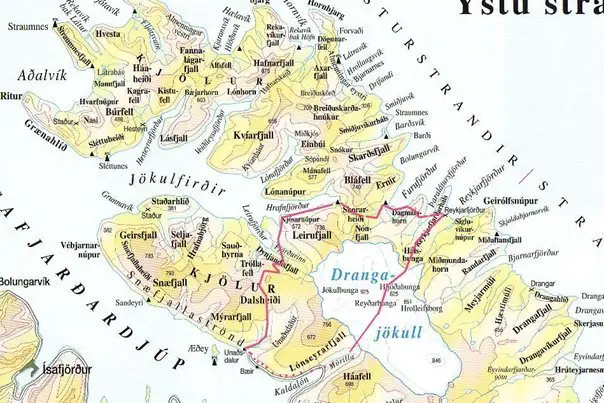 carte de la randonnée sur les glaciers d'Islande