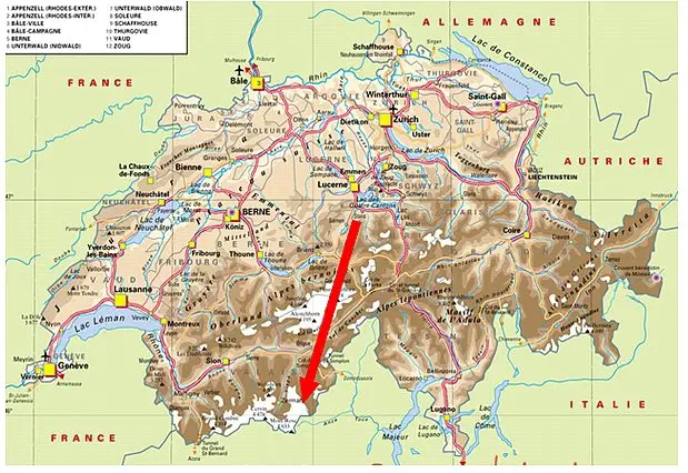 Carte de La Vallée de Saas dans le Valais en Suisse