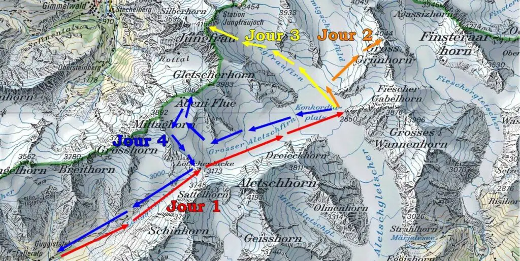 Carte du raid à ski de l'Oberland