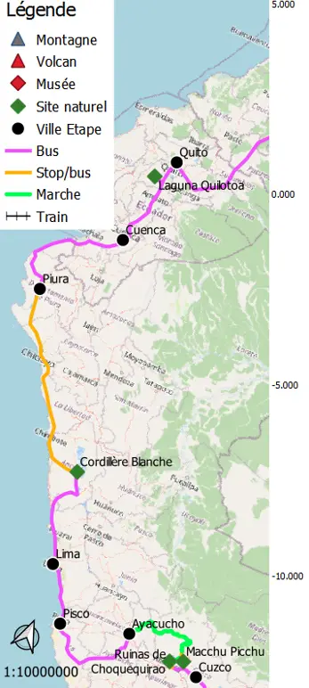 Itinéraire de voyage au Perou et en Equateur