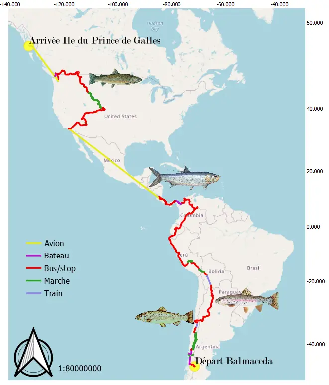 Itinéraire Patagonie à l'Alaska pêche et trek