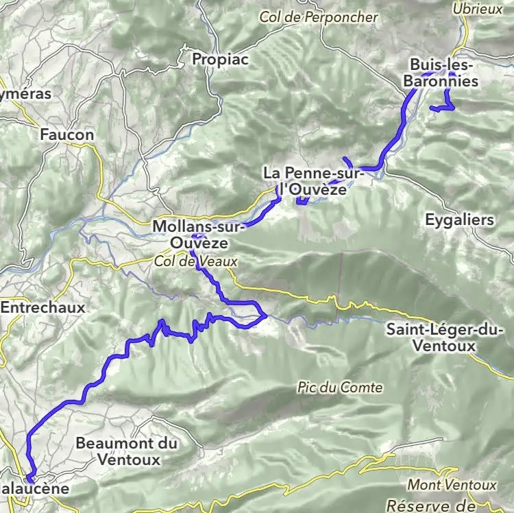 Itinéraire vélo de Malaucene à Penne sur Ouveze en passant par Buis les Baronnies