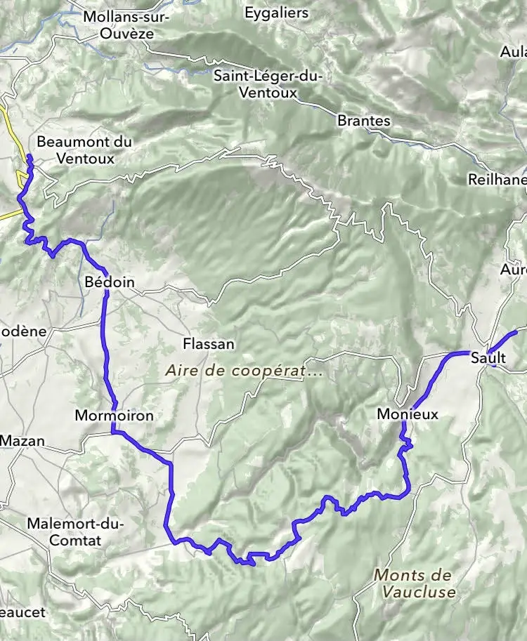Itinéraire vélo Sault à Malaucène en passant par Bédoin