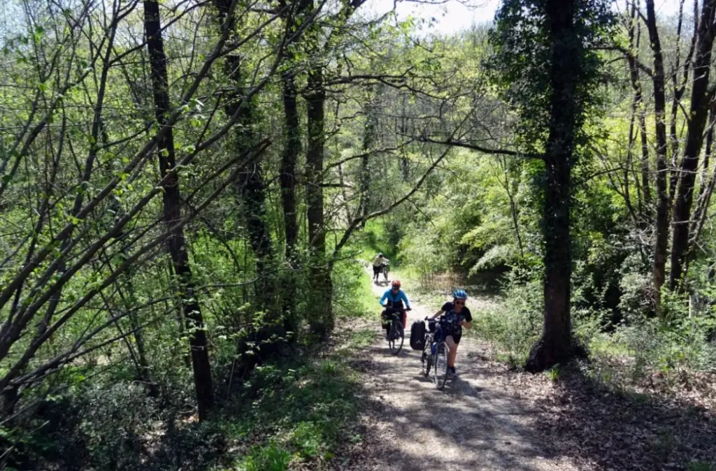 Montée à vélo dans une foret Toscane