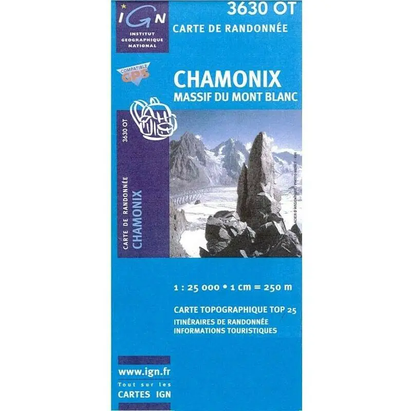 Carte de randonnée IGN 3630 OT de Chamonix sur le massif du Mont-Blanc