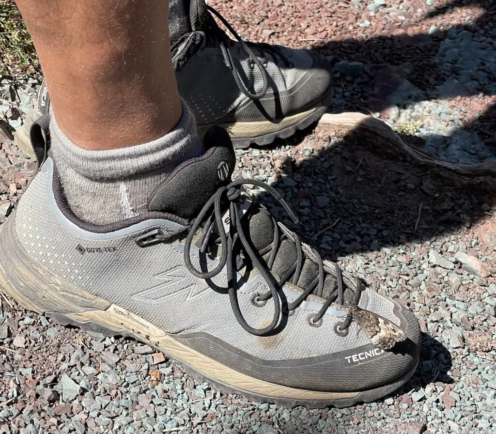 Papillon sur la chaussure d'approche tecnica dans les pyrénées espagnoles en sierra de cadi