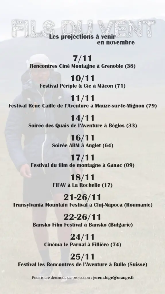 Programmation du film le fils du vent de jeremy Bigé dans les festivals de films outdoor