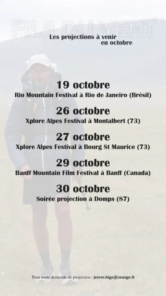 Programmation du film le fils du vent de jeremy Bigé dans les festivals de films outdoor en France, europe, monde