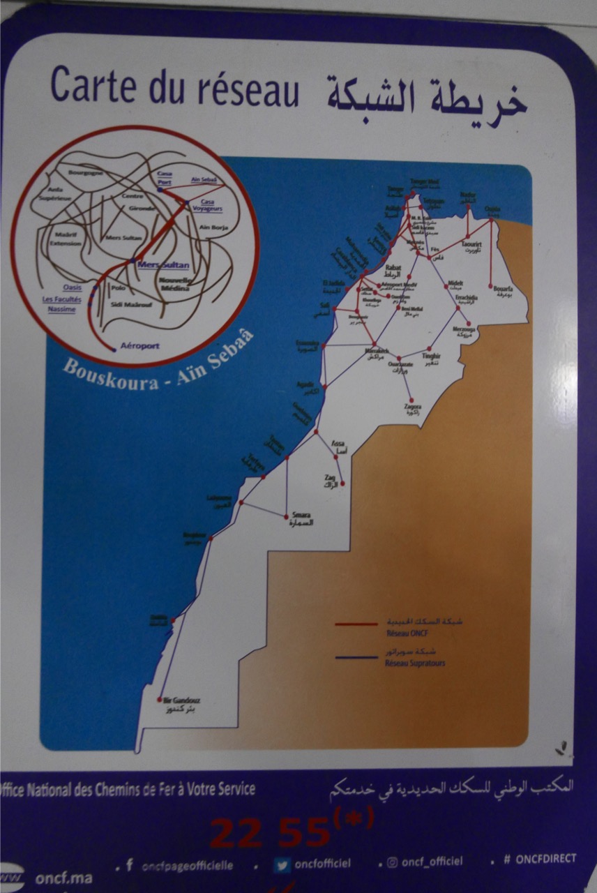 Carte du réseau ferroviaire au Maroc