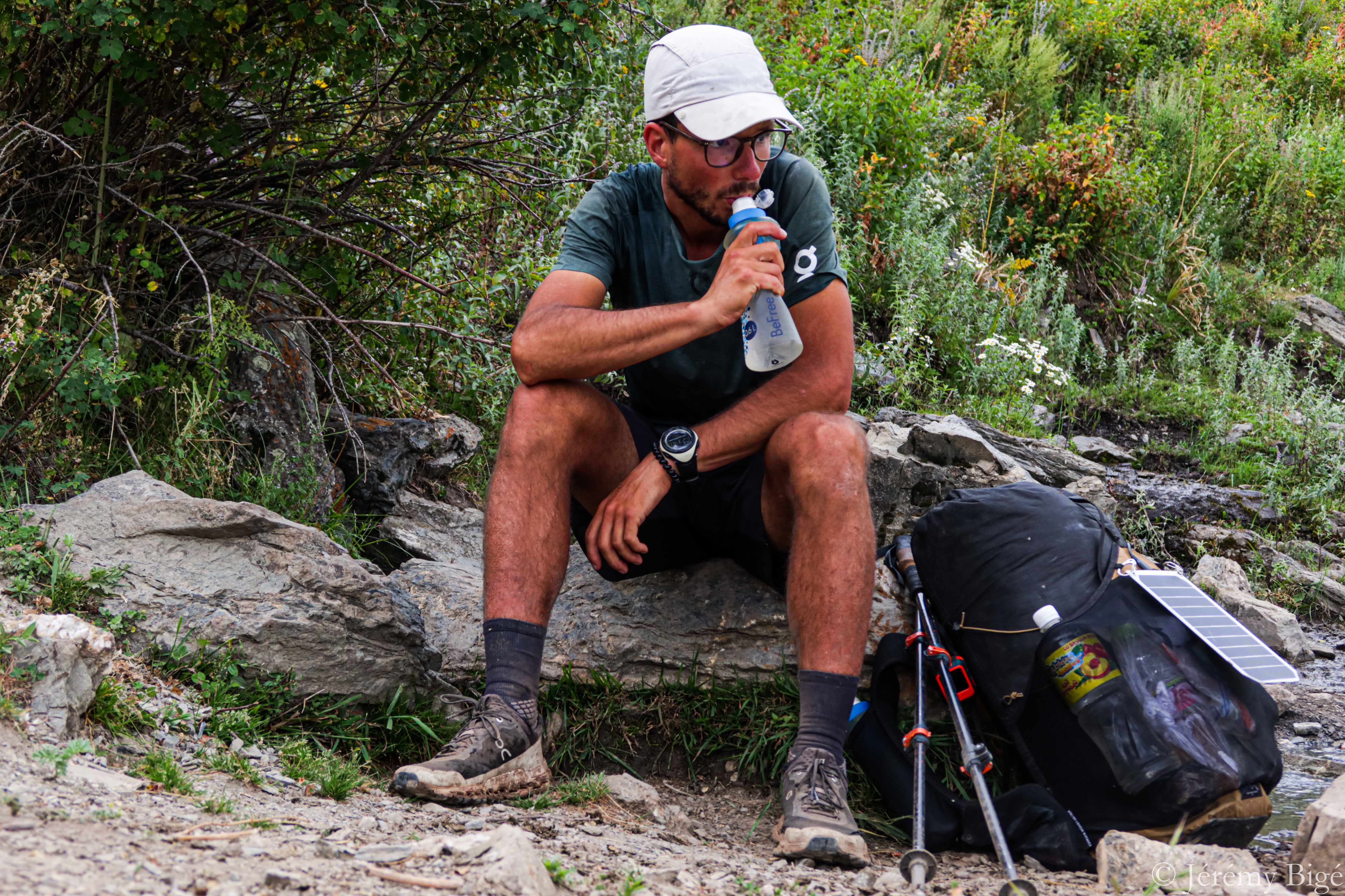 Pause et hydratation avec une gourde Befree 0,6L de Katadyn.