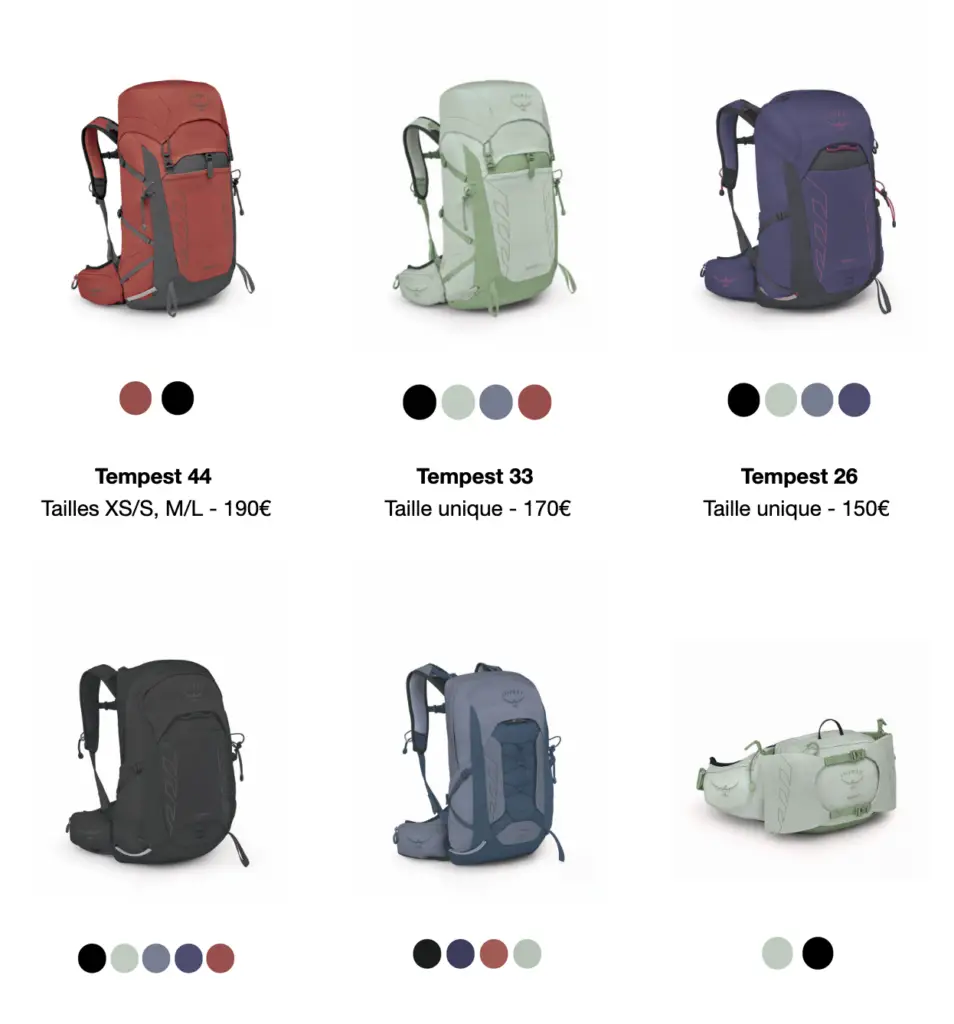 Sacs Osprey de la gamme Tempest pour Femme