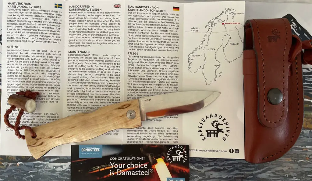 Retour terrain du couteau bushcraft Pältsa Masur Damasteel® RWL34™