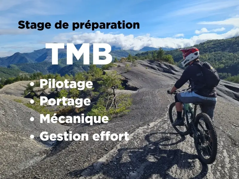 Stage préparation du TMB avec un moniteur VTT DH Enduro Arav'e-Bike