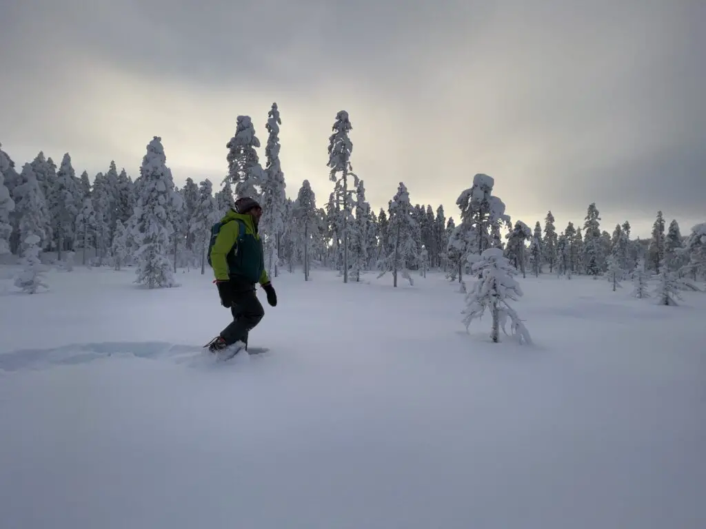 randonnée en raquette à neige en laponie suédoise pres de Mellanstrom