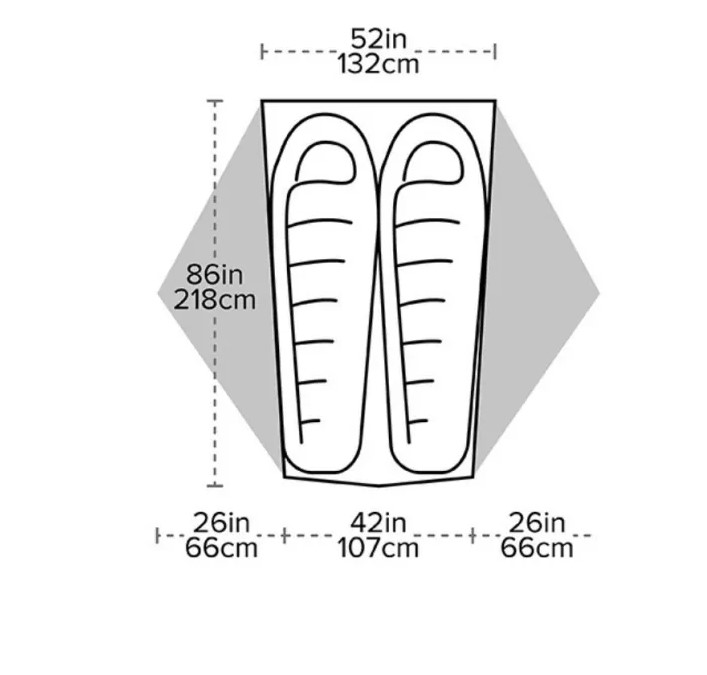 Dimensions intérieures de la tente Big Agnes Tiger Wall UL2.