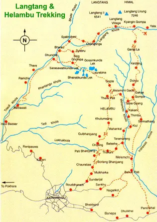 Carte pour réaliser le Trek du Langtang et d'Helambu