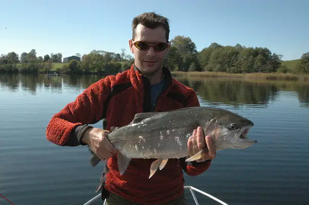 Magnifique truite Arc-en-ciel de plus de 4 KG pris au streamer à la Landie 