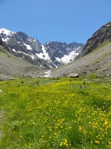 Approche au fond du vallon . Prise par FD. lors de l'initiation alpinisme