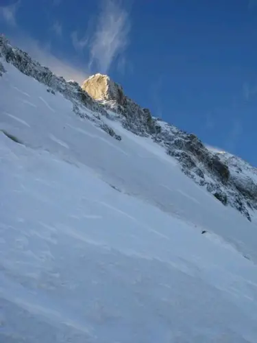 Pente de neige lors de notre ascension de la barre des écrins