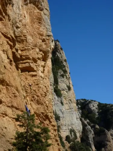 L'erja prend d'assaut les flancs parfois un peu branlant de la Roca Alta durant notre trip Escalade à Vilanova de Meià
