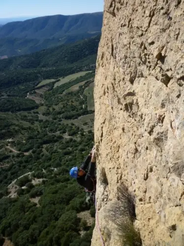 Réglettes sur fond de gazon durant notre trip Escalade à Vilanova de Meià